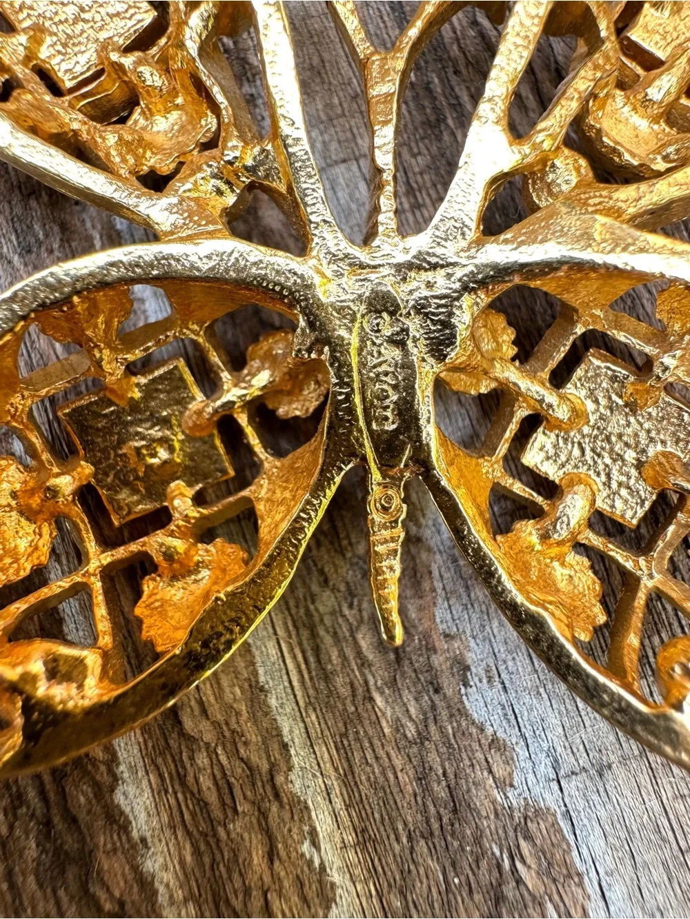 AVON Vintage Gold-tone Enamel, Faux Pearl & Crystal Rhinestone Butterfly Brooch